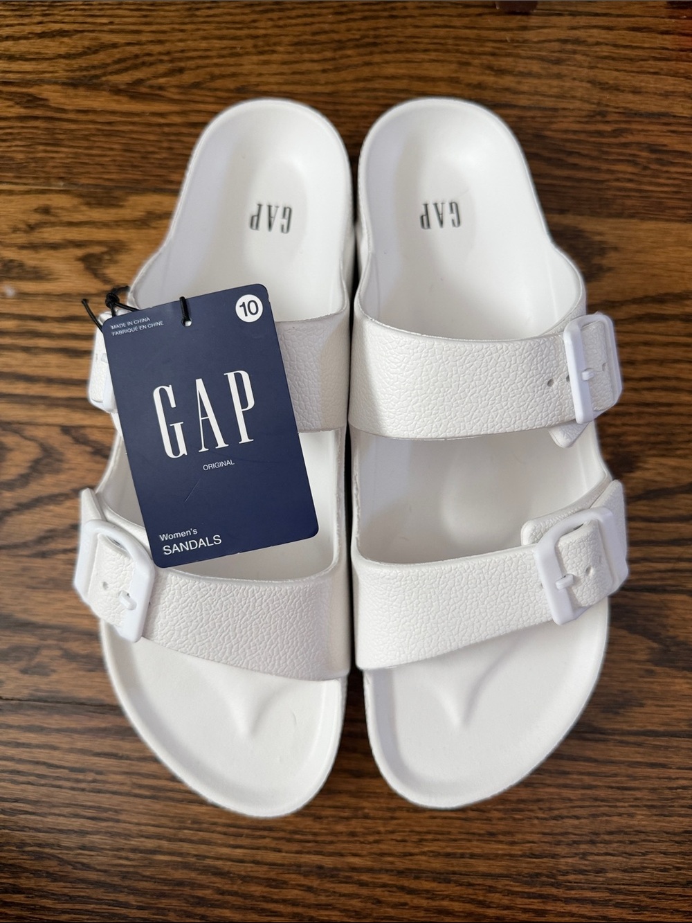 GAP White Double-Strap Buckle Slide Sandals